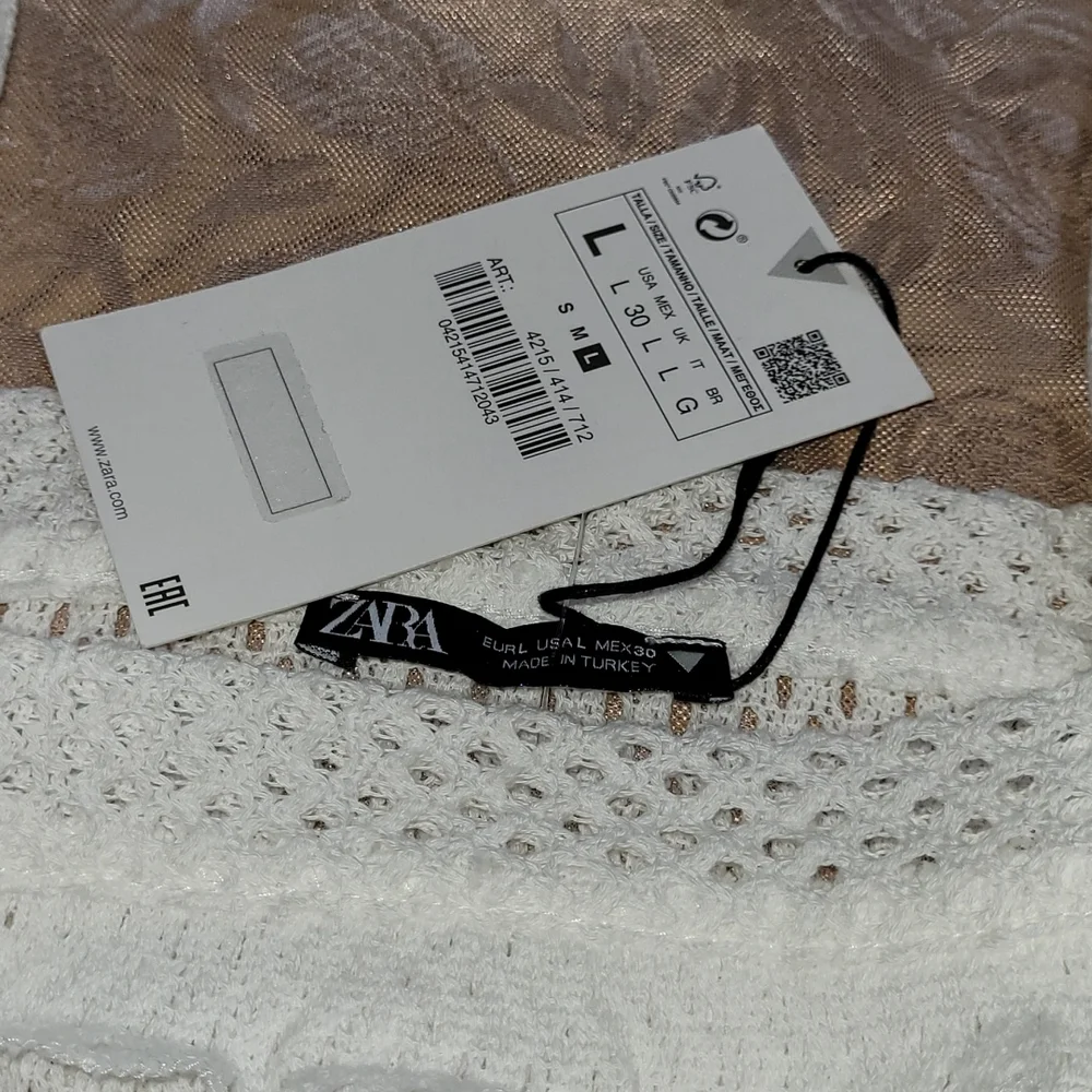 NWT Zara Cotton White Knit Ruffled Crop Top w/ Ruffle Straps Size Large - Picture 7 of 16